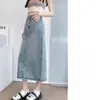 Falda de mezclilla de color claro para mujer, nuevo modelo verano 2026, de longitud media, cintura alta, adelgazante, con abertura, falda bodycon de línea A