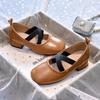 Zapatos de tacón alto poco profundos con punta cuadrada y tiras gruesas, estilo ballet para niñas, de cuero, zapatos pequeños de cuero para niñas para combinar con faldas
