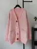 Cardigan de Tricô Solto com Lantejoulas e Flor Tridimensional Estilo Coreano Novo Outono 2026 Casaco Suéter de Comprimento Médio para Mulheres