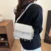 Bolso Bandolera Cruzado de Cadena Tejido de Paja para Mujer de Comercio Exterior 2025 Nuevo Estilo Borla Concha Playa Solapa Cuadrado Pequeño