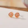 Pendientes Yiluyin S925 Plata de Ley Chapados en Oro Ágata Roja del Sur Roja Agua Cera de Abeja Estilo Chino Nuevo Geométricos Redondos Elegantes