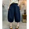 Calças tipo lanterna de algodão e linho com cintura elástica, estilosas e versáteis, cintura elástica com cordão, calças cropped femininas que emagrecem para o verão