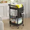 Estante de piso de cocina multicapa personalizado para almacenamiento de snacks con tablero perforado, canasta colgante, estante de almacenamiento y carrito pequeño