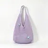 Bolsa de Malha Crochê com Flores Vazadas Estilo Coreano Grande Capacidade Estilo Preguiçoso Bolsa Tecida Estilo Férias de Verão Bolsa de Praia
