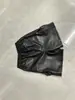 Shorts de trabajo unisex modernos, casuales, de corte holgado, con cierre, cordón, recubrimiento mate y pantalones de cuero