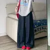 Jeans azul de cintura alta e perna larga para mulheres, novo estilo verão 2026, calça larga casual retrô solta emagrecedora preguiçosa