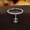 Anel estilo náutico europeu e americano com âncora e zircônia, pingente de diamante brilhante microincrustado, anel fino, anel versátil personalizado