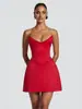 Vestido Corto de Falda Línea A sin Tirantes Escote en V Corsé de Ballenas Panel Tridimensional Dobladillo Acampanado Vestido Nuevo de Verano 2026 Elegante para Mujer