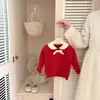 Suéter dulce con lazo para bebé niña, atuendo de otoño, top con bloques de color y cuello camisero para niños pequeños, ropa exterior elegante para bebés y niños pequeños