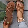2026 Verano Nueva Moda Comercio Exterior Correa Fina Combinación Hebilla Plana Zapatos Retro Ligeros Slip-on Cubre Dedos Suela Suave Sandalias