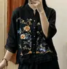 Nuevos Tops de Algodón y Lino Estilo Chino para Mujer, Camisas de Algodón y Lino Artísticas Retro Bordadas de Verano, Camisas de Algodón y Lino de Manga Tres Cuartos de Verano