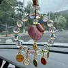 Atracción turística bolsa de la suerte de brocado Song con colgante de cristal del dios de la riqueza de cinco vías, regalo de bendición para el coche, pequeño regalo unisex para el Festival de Medio Otoño