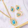 Conjunto de Cadena para Sudadera con Gato Trendy Global Ojo de Gato Cadena Doble Capa Colgante Cortado Turquesa Aretes Anillo