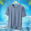 Camiseta de manga corta de malla de seda de hielo para hombre, de verano, fina, de color liso, con cuello redondo, informal, de secado rápido, transpirable y con base de hielo.