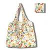 Nova grande bolsa de compras dobrável, bolsa quadrada de pano com flores, bolsa de compras portátil, bolsa tote dobrável