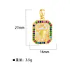 Colar de cartão de tarot quadrado transfronteiriço com pingentes de tartaruga marinha com gota de óleo, cabeça de carneiro, cabeça de touro, acessórios DIY, banhado a ouro real 18K