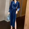 Vestido de Terciopelo con Cuello en V Ropa de Mujer Transfronteriza 2023 Nueva Falda Sexy Elegante Slim de Manga Larga Falda Slim de Cadera