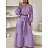 2026 Nuevo Conjunto Casual Europeo para Mujer de Pierna Ancha Cintura Alta Color Sólido Micro-campana Atado Caída Pantalones de Manga Larga