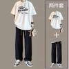 Traje casual de manga corta para hombre, estilo Hong Kong juvenil de verano, camiseta de moda con pantalones, conjunto de dos