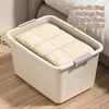 Caixa de armazenamento e organização de grande capacidade e extra grande, caixa de armazenamento multifuncional para uso doméstico, caixa de armazenamento de plástico para roupas, brinquedos e lanches