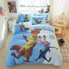 Juego de cuatro piezas con estampado de dibujos animados de Disney de algodón, 100% algodón puro, adorable ropa de cama auténtica de la propiedad intelectual Zootopia