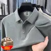 Camisa polo de manga comprida dupla face em lã escovada e seda de amoreira para homens, nova peça básica casual de outono 2026 camiseta masculina
