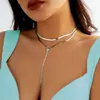 Collar Cruzado Europeo y Americano Estilo Frío Largo con Borla en Forma de Y Nicho Superpuesto Doble Capa Cadena Hueso de Serpiente para Mujer