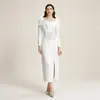 Vestido Midi Ajustado de Manga Larga con Abertura, Adornado con Flores Tridimensionales, Estilo Lujo Ligero Europeo y Americano, para Fiestas y Banquetes, Mujer