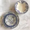 Plato Británico Original de Comercio Exterior Jbs Azul y Blanco de Cerámica con Color Bajo Esmalte Estilo Occidental para Filete, Plato de Cena, Tazón de Postre para Uso Doméstico