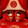 Par de muñecas de decoración de cama antigua estilo chino, cojines de boda lindos de felpa estampada, cojines para cabecera de dormitorio de boda