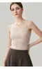 Camisola sin mangas de cachemira de una sola hebra calibre 12 para mujer, escote en V de encaje, tirantes finos, para usar en capas, Nueva llegada Otoño/Invierno