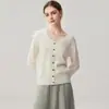 Nuevo cárdigan de cachemira para otoño e invierno con diseño de encaje patchwork, cuello en V para mujer, corte holgado, adelgazante y cálido suéter de lana