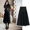 Falda Larga de Maternidad Otoño Ropa de Abrigo Adelgazante de Lana Falda de Paraguas Elegante de Cintura Alta Soporte para el Vientre Falda de Línea A Ropa de Otoño/Invierno
