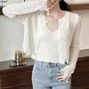 2024 Novo Verão Garota Quente Proteção Solar Tricô Conjunto de Duas Peças Top Camisola Feminina Cardigan de Manga Longa