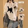 Moletom Oversize Gola Redonda Estilo Retro Americano para Mulheres 2026 Novo Outono Primavera Jaqueta Top Veludo Cinza Início do Outono