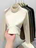 H129 Oli Velvet Camiseta Base de Cuello Alto Medio para Mujer, Ajuste Delgado Otoño e Invierno, Forro Polar, Engrosada, Cálida de Manga Larga
