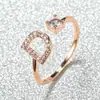 Anillo con Letra de Oro Rosa Nuevo de Amazon Transfronterizo Anillo Abierto con Diamante Blanco Joyería de Mano Anillo Único Personalizado Venta al por Mayor