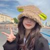 Sombrero de pescador de piel de conejo japonés para mujer con orejas de cordero, moda de otoño e invierno, cálido, lindo, lindo, sombrero de cubeta pequeño que hace que la cara se vea pequeña, serie Girl