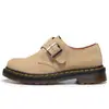 Sapatos de Couro Suede 1461 de Cano Baixo para Mulheres, Botas Curtas de Couro Genuíno Estilo Britânico com Fivela, Sapatos Casuais de Bico Redondo para Trabalho para Homens e Mulheres Casais