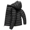 Jaqueta de plumas masculina com 90% de plumas, leve, para atividades ao ar livre, com capuz, casual, moderna, quente, casaco de plumas com costelas para homens jovens e de meia-idade