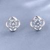 S925 prata esterlina quatro- folha rotativa grama flor brincos micro incrustado com diamante cheio de zircão jóias temperamento simples tenda personalidade mulheres