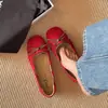 2026 Zapatos de Abuela Estilo Retro Suave Coreano para Mujer Lazo Boca Baja Suela Plana Mocasines Parte Superior de Terciopelo Suave Transpirable