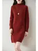Elegante falda de punto de lana con cuello medio alto para mujer, jersey de cuerpo entero con diamantes grandes, color liso, informal, largo medio