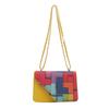 Bolso pequeño cuadrado con grafiti de colores y costuras para mujer, bandolera con cadena, mochila de un solo hombro a la moda para mujer.