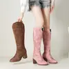 Botas vaqueras bordadas para mujer Otoño/Invierno 2026, Tacón medio, Tacón grueso, Tacón alto, Tallas grandes, Botas de caballero sin cordones