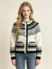 Fábrica de Origen Transfronteriza Cárdigan Superior de Punto Jacquard Estilo Nórdico Fair Isle para Mujer Otoño Invierno Abrigo Suéter con Bolsillos al por Mayor