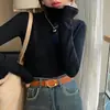 Nova camisa básica feminina de gola alta para outono e inverno, suéter de tricô com toque sofisticado, top de gola alta na cor damasco, tamanho único