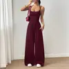 2026 Amazon Moda Casual Feminina Conjunto de Primavera e Verão Cruzado Europeu e Americano com Suspensórios, Macacão Solto de Perna Larga