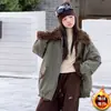 Abrigo de Invierno para Niñas 2026 Nuevo Casual Estilo Coreano para Niños Medianos y Grandes Parka Gruesa con Forro de Polar Solapa