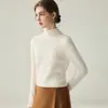 Suéter feminino de cashmere 100% puro cashmere de cabra suéter de gola alta para mulheres, nova blusa base de malha slim-fit para outono e inverno, design simples
